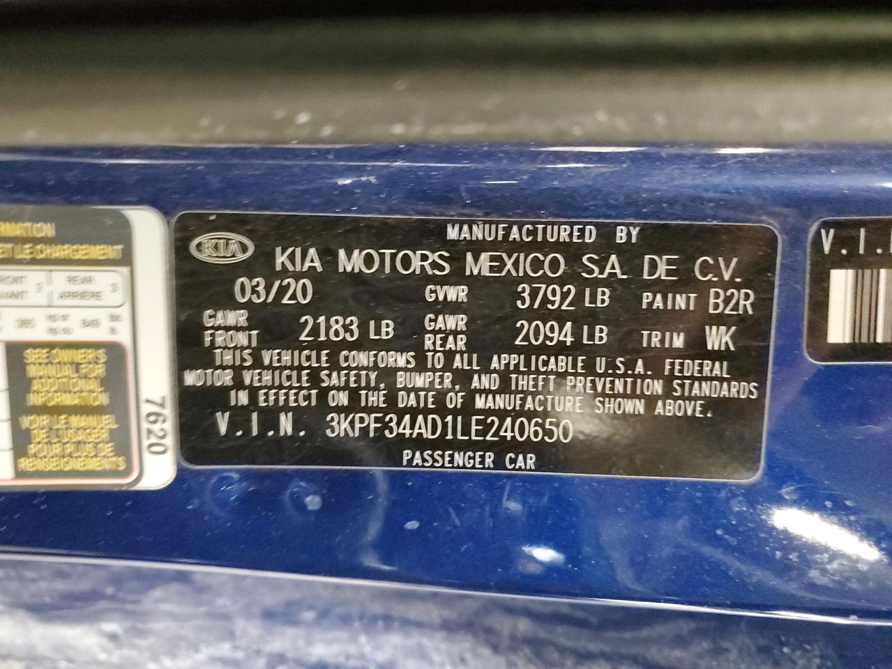 2020 KIA Forte VIN 3KPF34AD1LE240650 Copart auction photo, rollover damage thumbnail 13