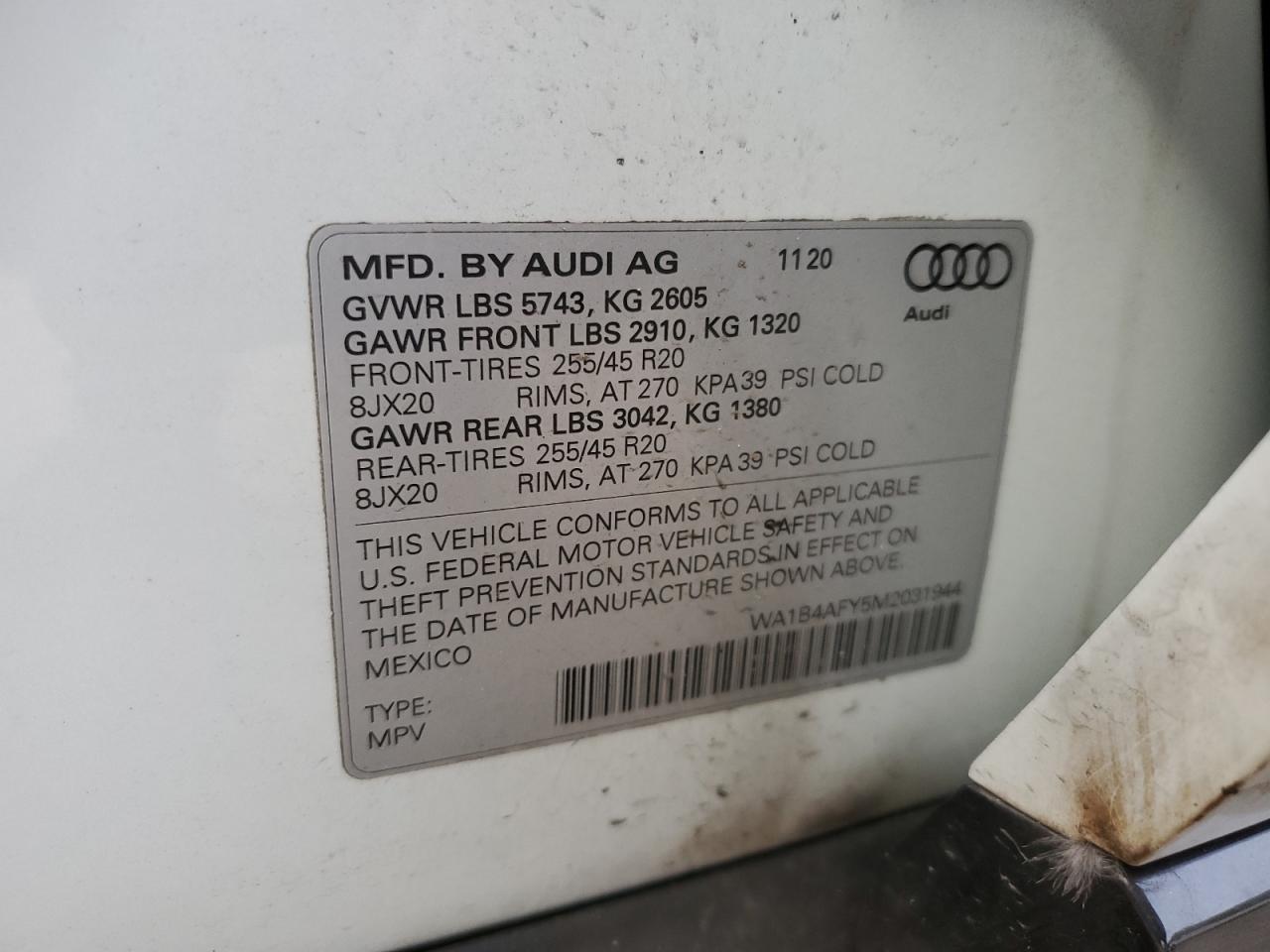 2021 Audi SQ5 VIN WA1B4AFY5M2031944 Copart auction photo, all over damage thumbnail 14