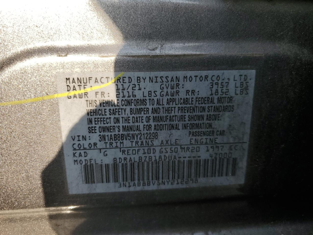 2022 Nissan Sentra VIN 3N1AB8BV5NY212298 Copart auction photo, water/flood damage thumbnail 12