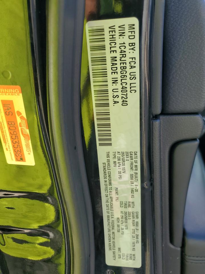 2020 Jeep Grand Cherokee VIN 1C4RJEBG6LC407240 Copart auction photo, all over damage thumbnail 13
