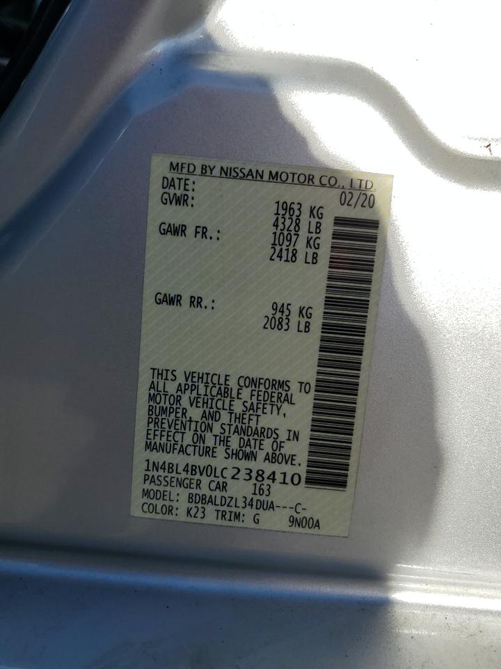 2020 Nissan Altima VIN 1N4BL4BV0LC238410 Copart auction photo, front end damage thumbnail 14