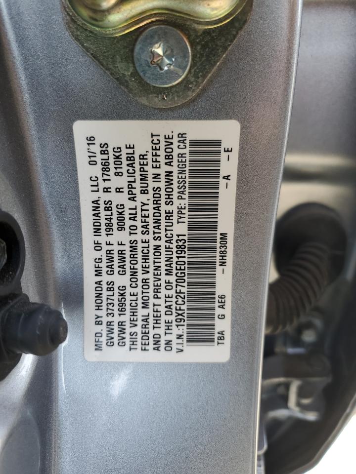 2016 Honda Civic VIN 19XFC2F70GE019831 Copart auction photo, front end damage thumbnail 12