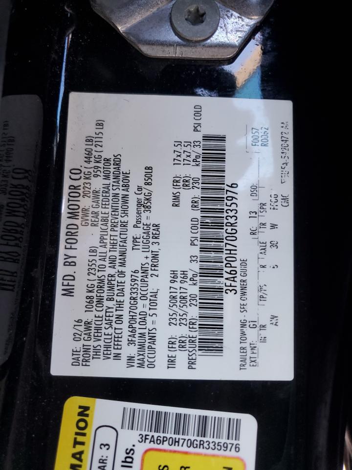 2016 Ford Fusion VIN 3FA6P0H70GR335976 Copart auction photo, front end damage thumbnail 13