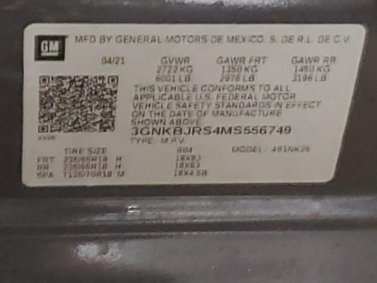 2021 Chevrolet Blazer VIN 3GNKBJRS4MS556749 Copart auction photo, front end damage thumbnail 12