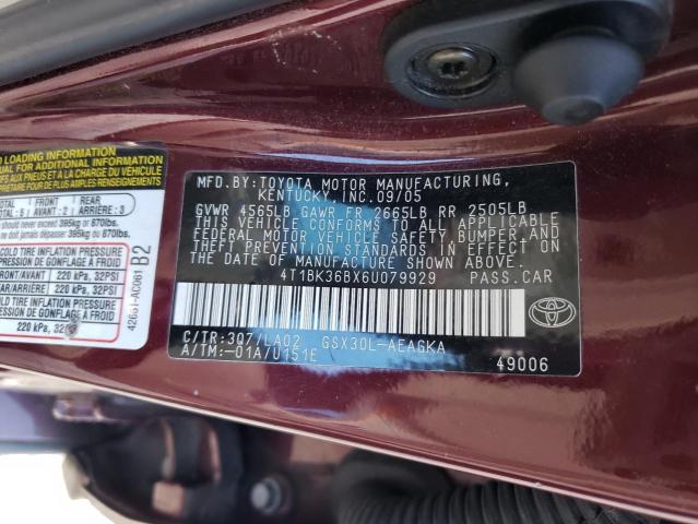 2006 Toyota Avalon VIN 4T1BK36BX6U079929 Copart auction photo, side damage thumbnail 12