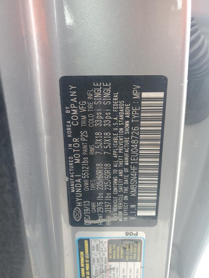 2014 Hyundai Santa Fe VIN KM8SN4HF1EU048726 Copart auction photo, normal wear damage thumbnail 12