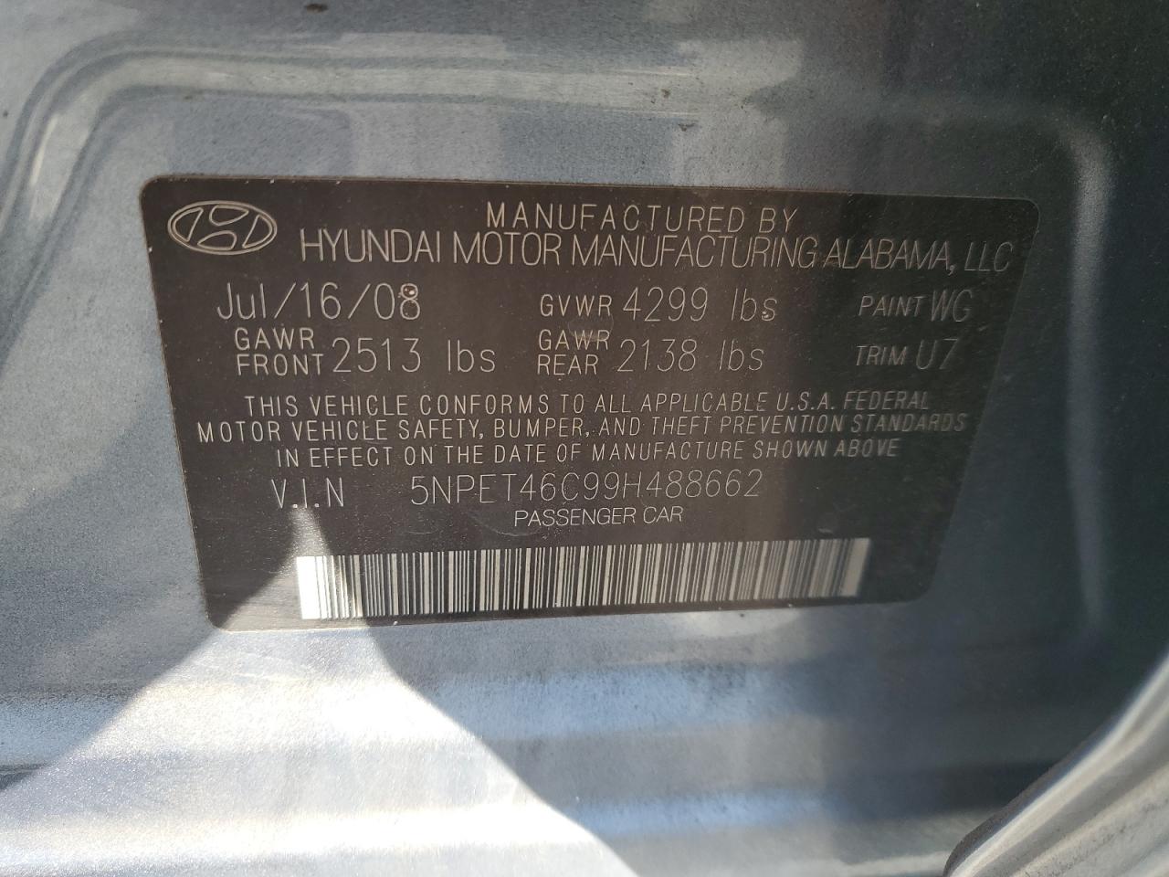2009 Hyundai Sonata VIN 5NPET46C99H488662 Copart auction photo, rear end / minor dent/scratches damage thumbnail 12