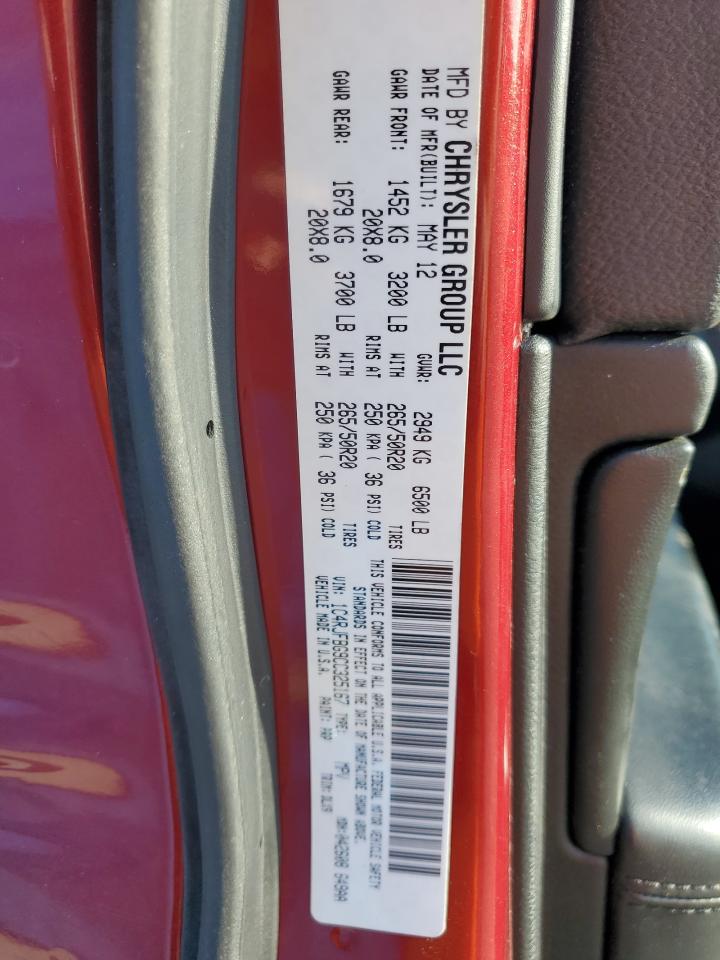 2012 Jeep Grand Cherokee VIN 1C4RJFBG9CC325167 Copart auction photo, rear end / side damage thumbnail 14