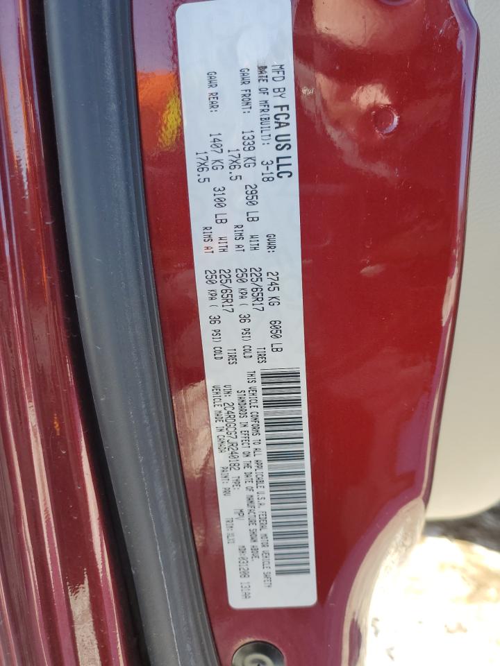 2018 Dodge Caravan VIN 2C4RDGCG7JR240182 Copart auction photo, front end / side damage thumbnail 14
