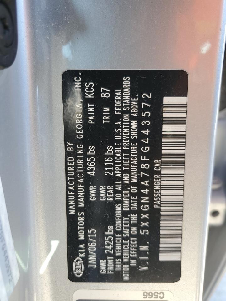 2015 KIA Optima VIN 5XXGN4A78FG443572 Copart auction photo, front end / minor dent/scratches damage thumbnail 12