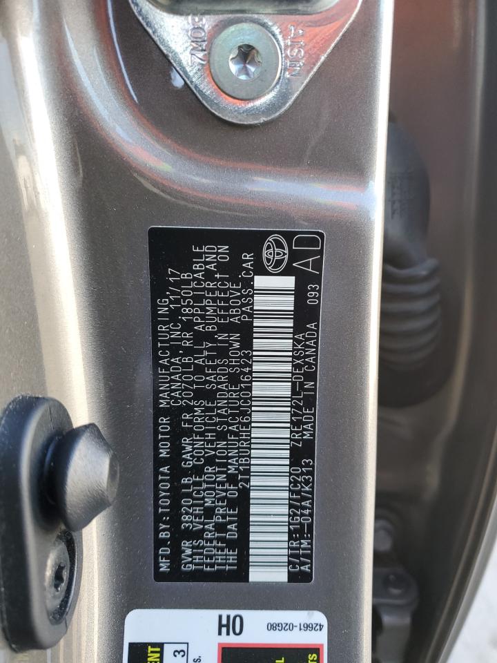 2018 Toyota Corolla VIN 2T1BURHE6JC016423 Copart auction photo, front end / side damage thumbnail 12