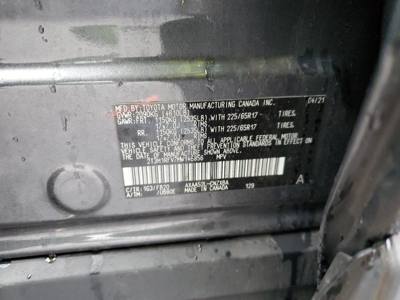 2021 Toyota RAV 4 VIN 2T3H1RFV7MW146856 Copart auction photo, undercarriage / front end damage thumbnail 14