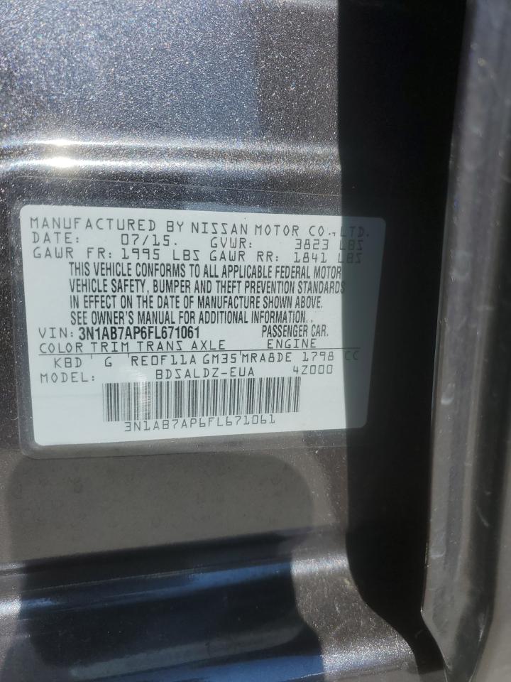 2015 Nissan Sentra VIN 3N1AB7AP6FL671061 Copart auction photo, rear end damage thumbnail 12