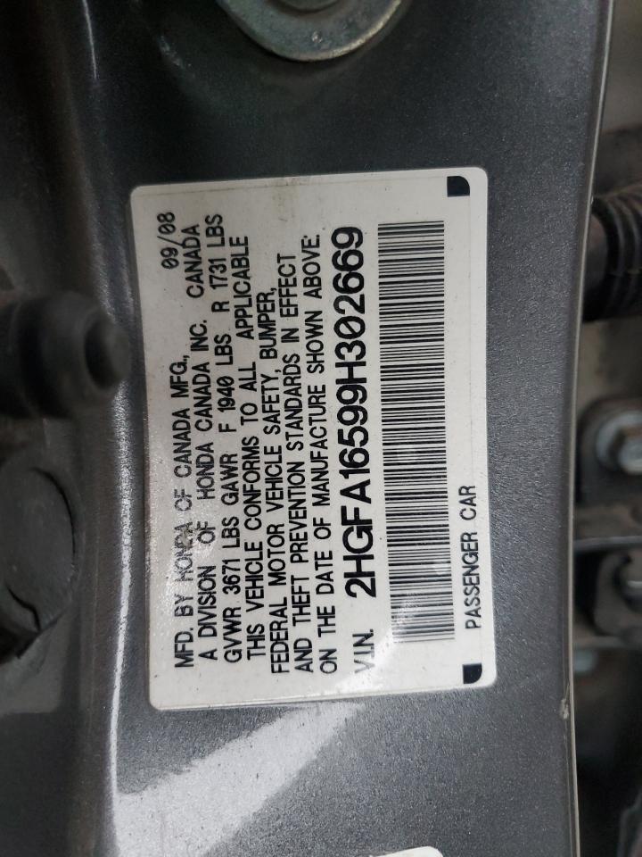 2009 Honda Civic VIN 2HGFA16599H302669 Copart auction photo, rear end damage thumbnail 15