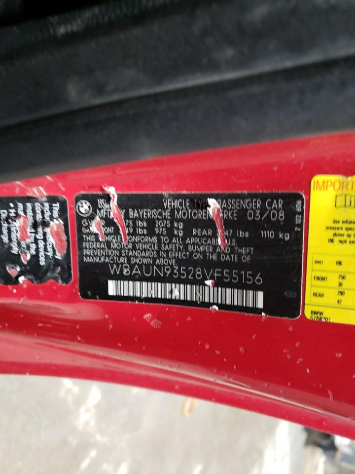 2008 BMW 1er VIN WBAUN93528VF55156 Copart auction photo, front end damage thumbnail 12