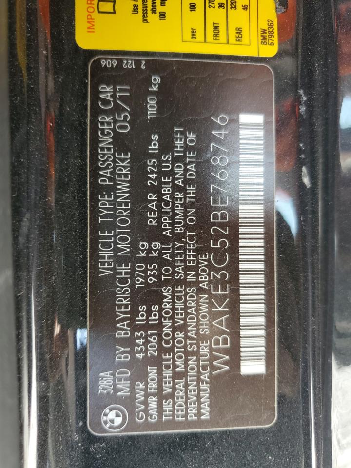 2011 BMW 3er VIN WBAKE3C52BE768746 Copart auction photo, front end / minor dent/scratches damage thumbnail 12