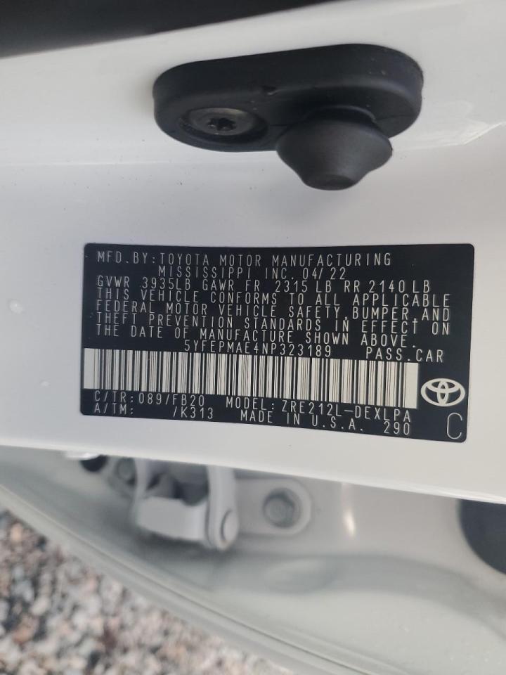 2022 Toyota Corolla VIN 5YFEPMAE4NP323189 Copart auction photo, all over damage thumbnail 13