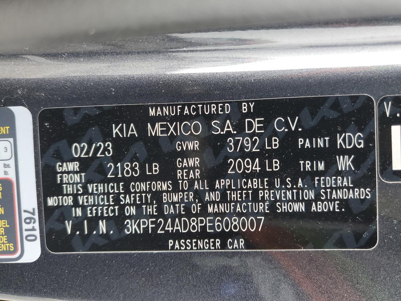 2023 KIA Forte VIN 3KPF24AD8PE608007 Copart auction photo, front end damage thumbnail 13