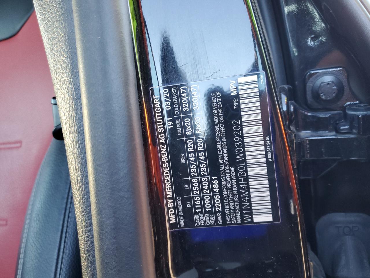 2020 Mercedes-Benz GLB VIN W1N4M4HB0LW039202 Copart auction photo, front end damage thumbnail 15