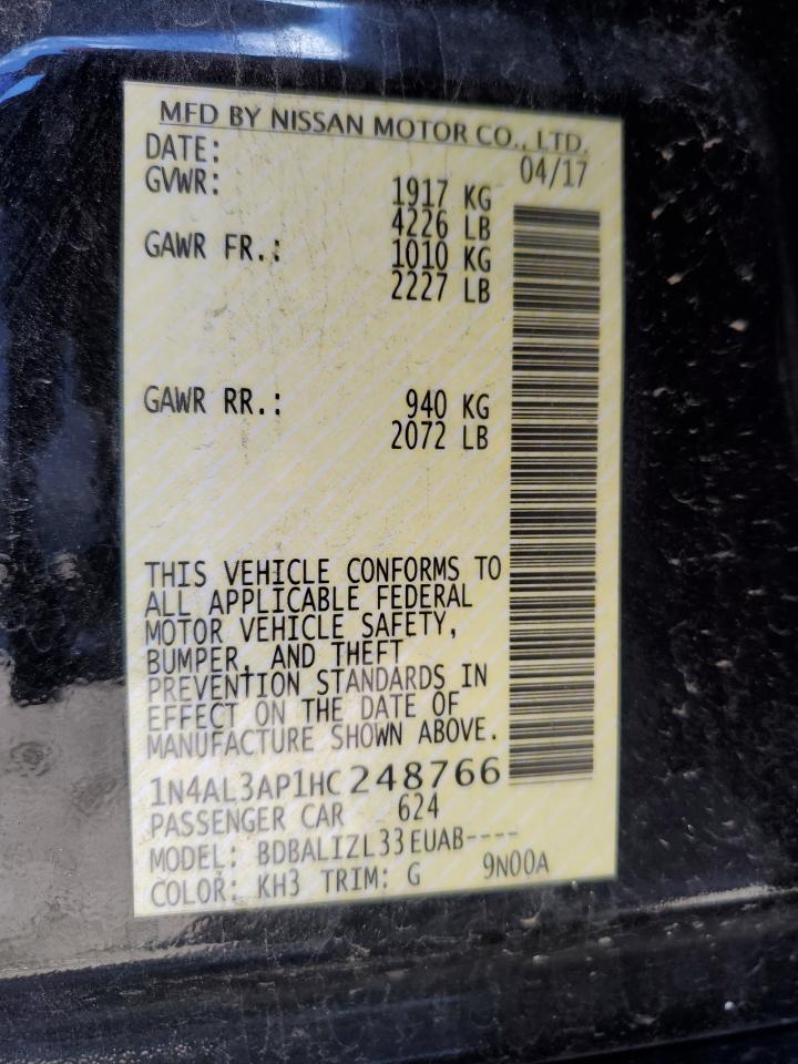 2017 Nissan Altima VIN 1N4AL3AP1HC248766 Copart auction photo, rear end damage thumbnail 14