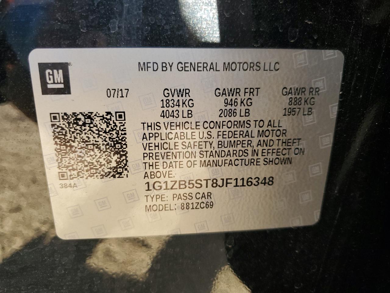 2018 Chevrolet Malibu VIN 1G1ZB5ST8JF116348 Copart auction photo, front end damage thumbnail 14