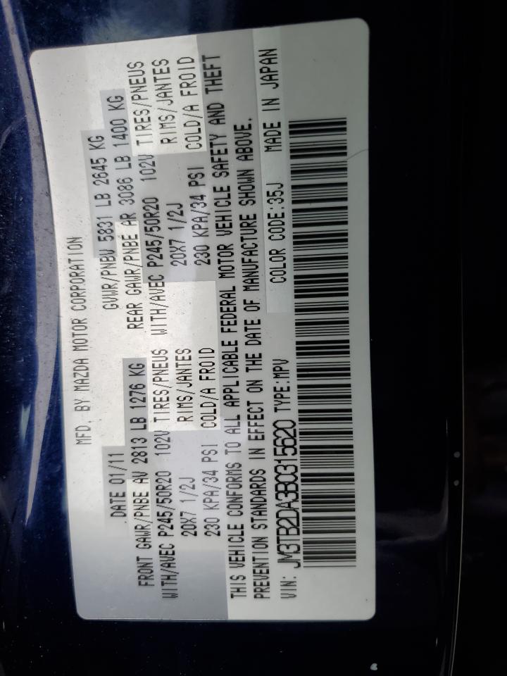 2011 Mazda CX-9 VIN JM3TB2DA3B0315620 Copart auction photo, front end damage thumbnail 14