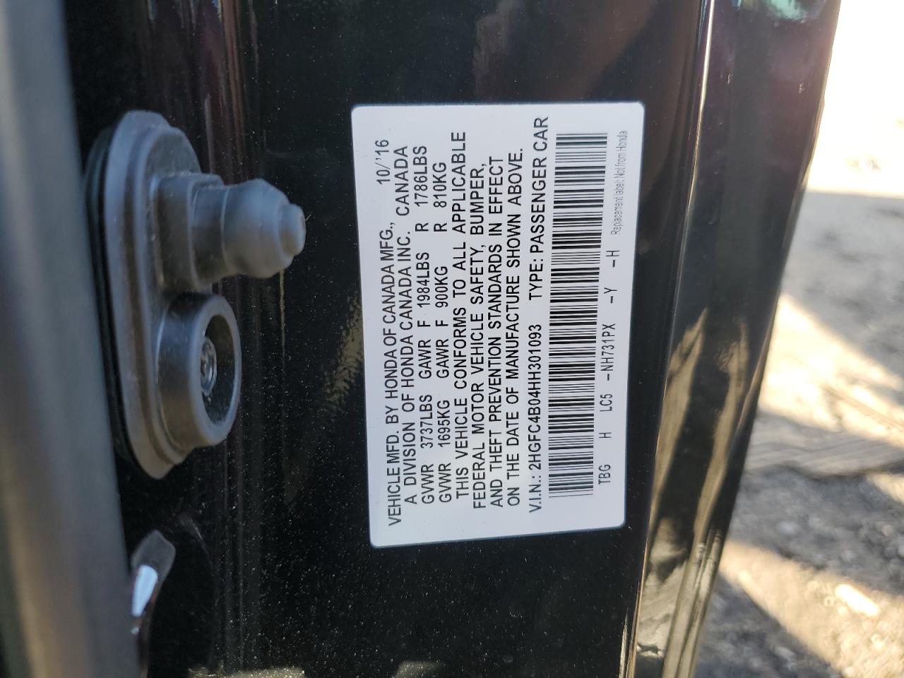 2017 Honda Civic VIN 2HGFC4B04HH301093 Copart auction photo, front end / side damage thumbnail 12
