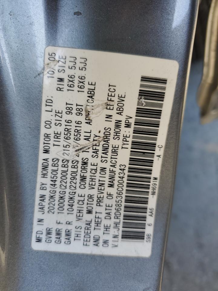 2006 Honda CR-V VIN JHLRD68536C004343 Copart auction photo, side damage thumbnail 12