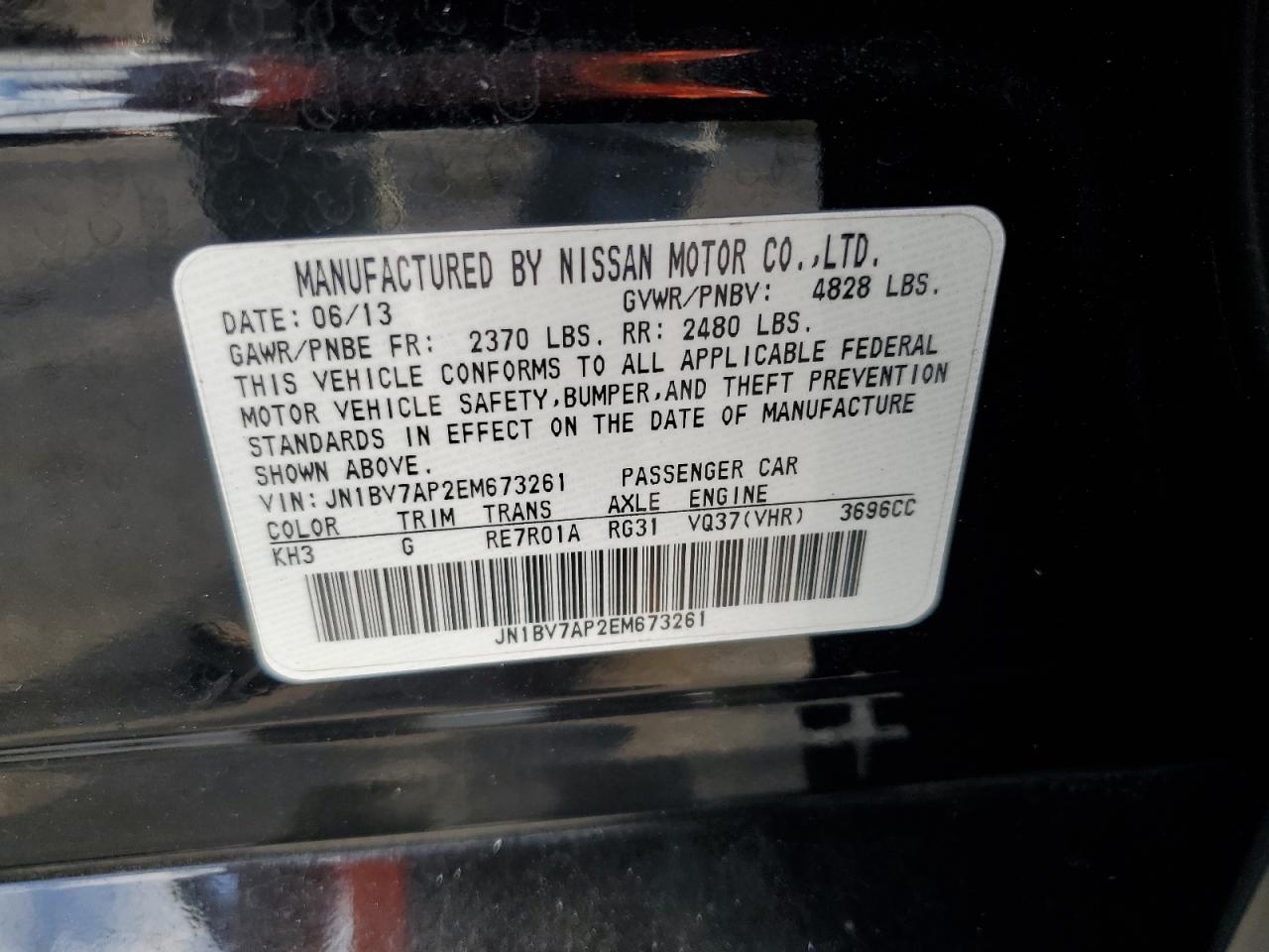 2014 Infiniti Q50 VIN JN1BV7AP2EM673261 Copart auction photo, all over damage thumbnail 12
