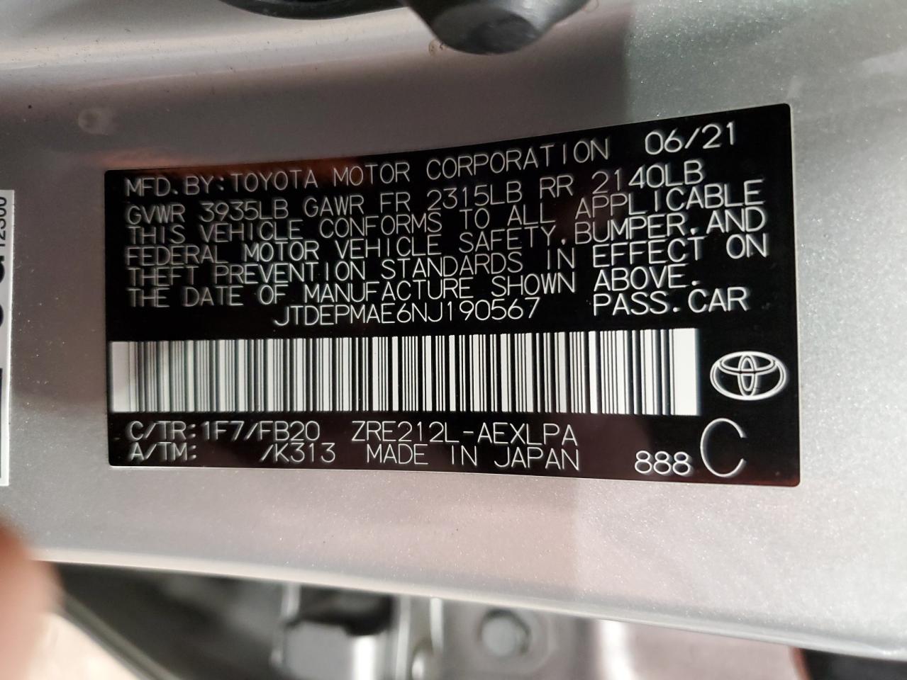 2022 Toyota Corolla VIN JTDEPMAE6NJ190567 Copart auction photo, front end damage thumbnail 12