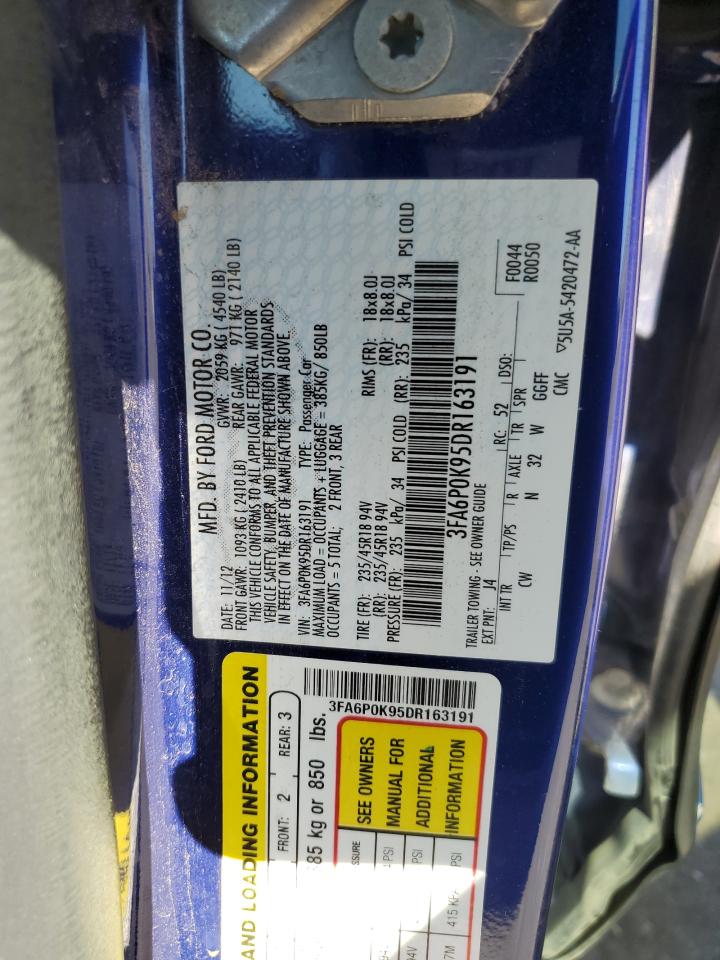 2013 Ford Fusion VIN 3FA6P0K95DR163191 Copart auction photo, hail damage thumbnail 12