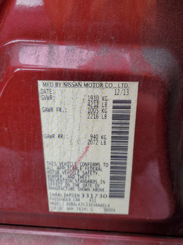 2014 Nissan Altima VIN 1N4AL3AP1EN331730 Copart auction photo, mechanical / rear end damage thumbnail 12