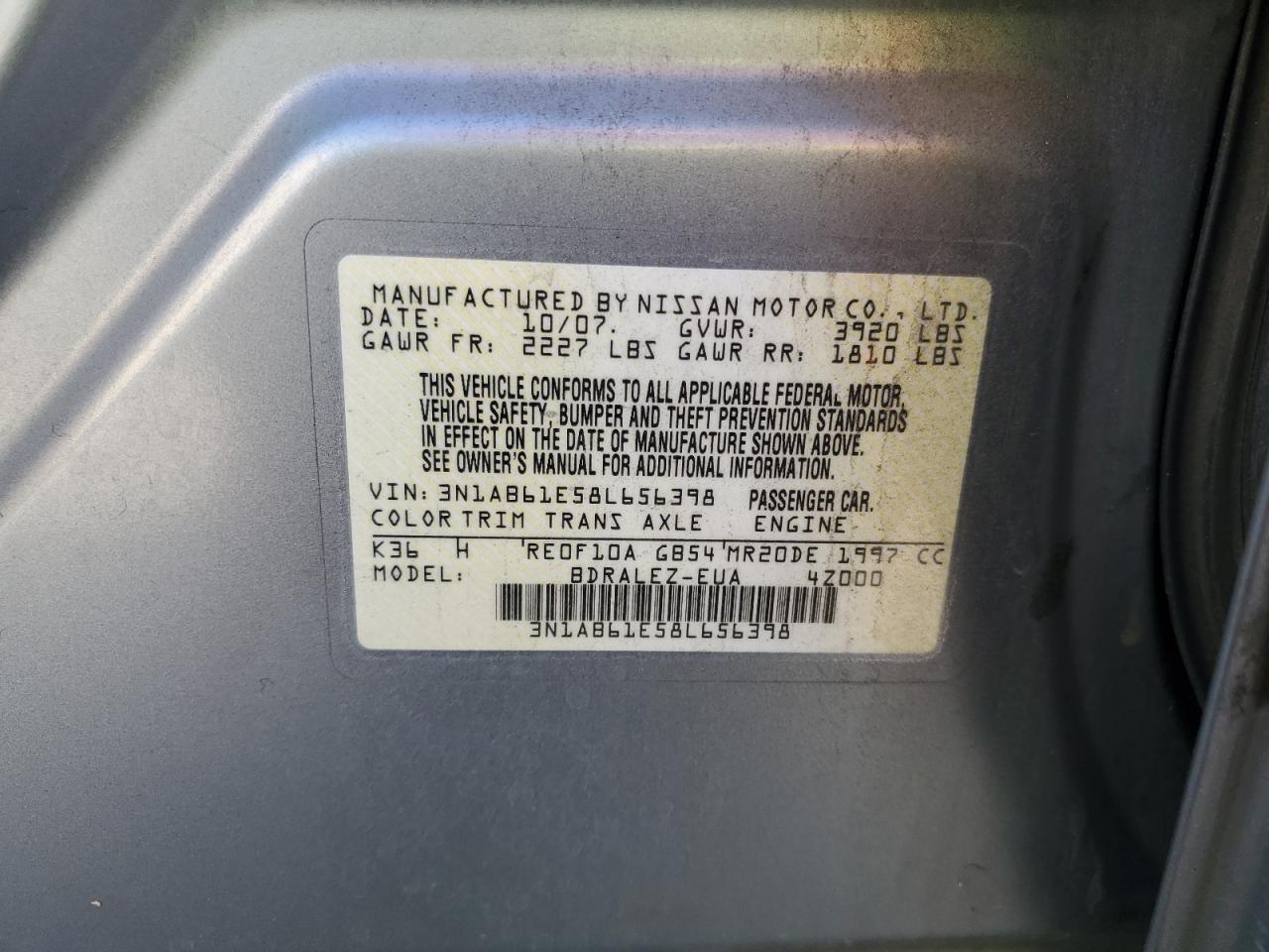 2008 Nissan Sentra VIN 3N1AB61E58L656398 Copart auction photo, front end damage thumbnail 12