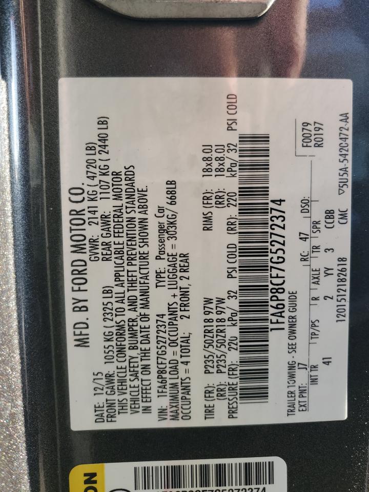 2016 Ford Mustang VIN 1FA6P8CF7G5272374 Copart auction photo, front end / minor dent/scratches damage thumbnail 13