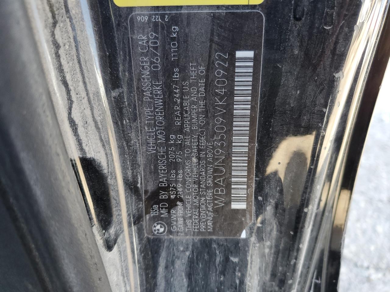 2009 BMW 1er VIN WBAUN93509VK40922 Copart auction photo, all over damage thumbnail 14