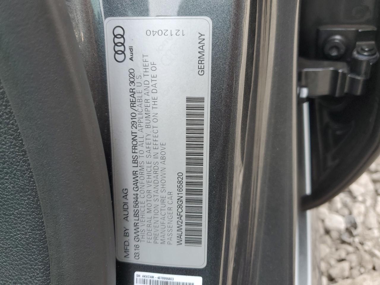 2016 Audi S7 VIN WAUW2AFC8GN165820 Copart auction photo, front end / side damage thumbnail 14