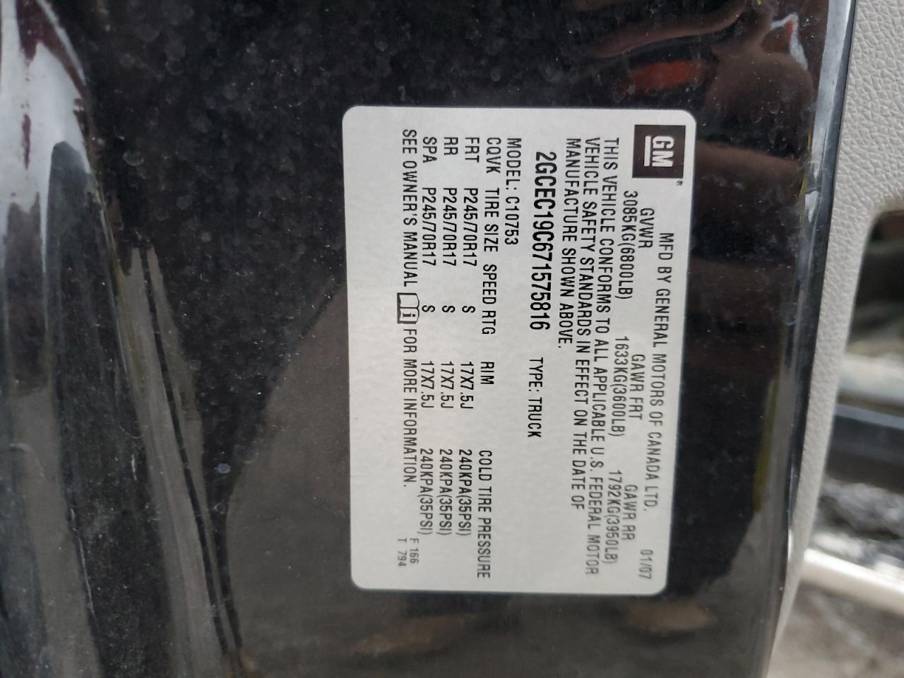 2007 Chevrolet Silverado VIN 2GCEC19C671575816 Copart auction photo, side / minor dent/scratches damage thumbnail 12