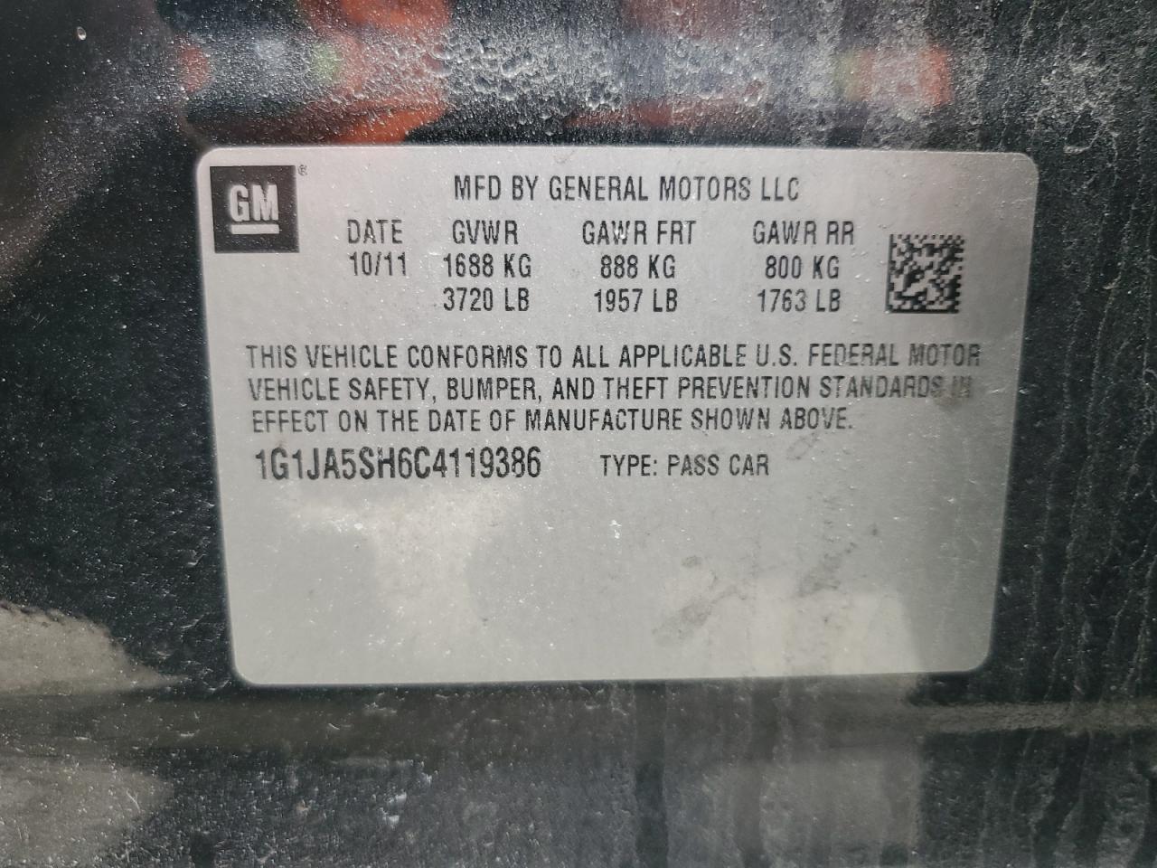 2012 Chevrolet Sonic VIN 1G1JA5SH6C4119386 Copart auction photo, minor dent/scratches damage thumbnail 12