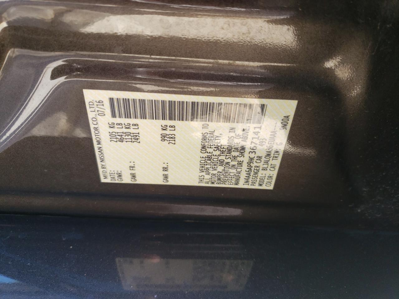 2017 Nissan Maxima VIN 1N4AA6AP9HC367141 Copart auction photo, undercarriage / minor dent/scratches damage thumbnail 14