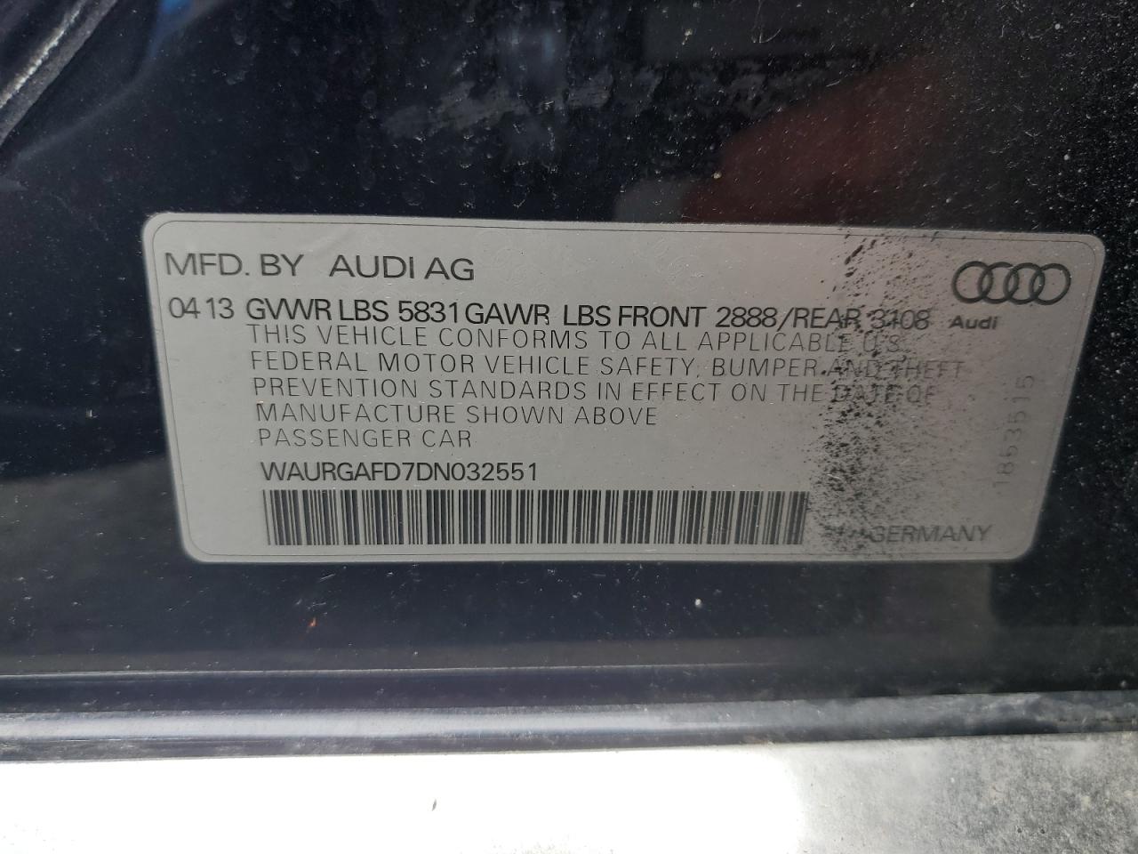 2013 Audi A8 VIN WAURGAFD7DN032551 Copart auction photo, minor dent/scratches damage thumbnail 12