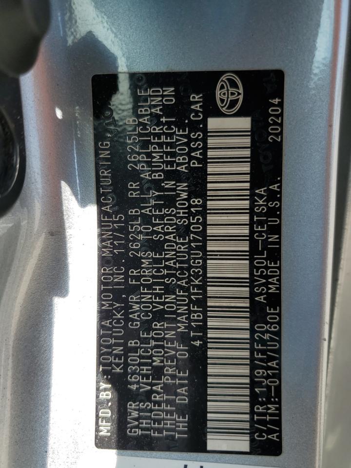 2016 Toyota Camry VIN 4T1BF1FK3GU170518 Copart auction photo, rear end damage thumbnail 15