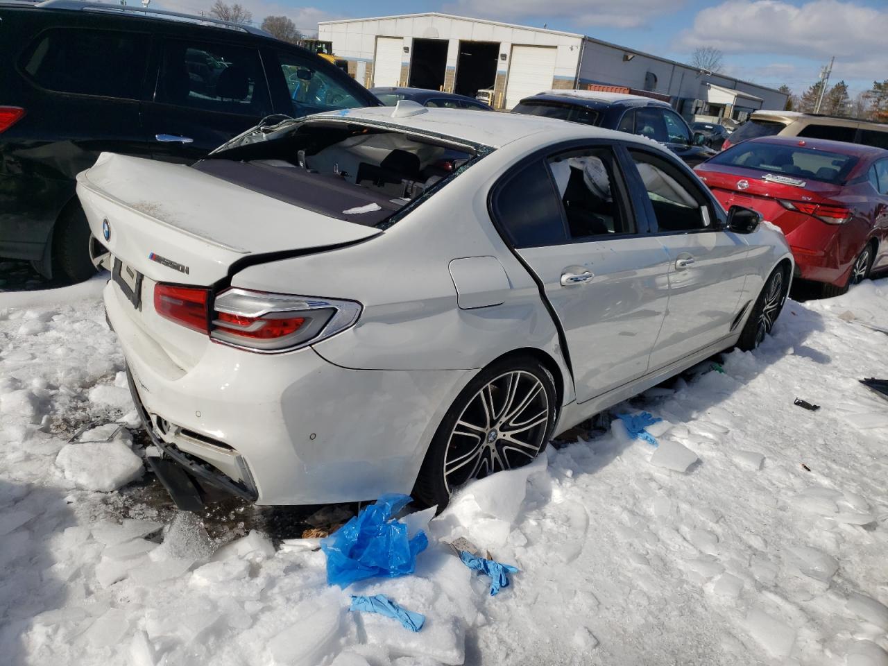 2018 BMW M5 VIN WBAJB9C59JB050103 Copart auction photo, rear end / side damage thumbnail 3