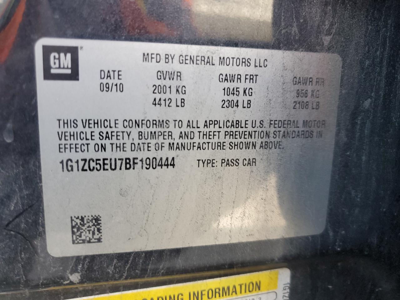 2011 Chevrolet Malibu VIN 1G1ZC5EU7BF190444 Copart auction photo, front end / side damage thumbnail 14