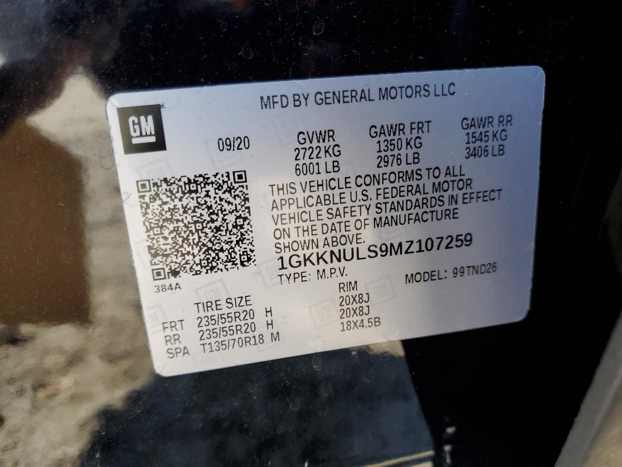 2021 GMC Acadia VIN 1GKKNULS9MZ107259 Copart auction photo, all over damage thumbnail 16