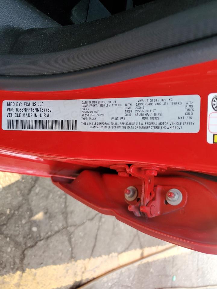 2022 RAM 1500 VIN 1C6SRFFT6NN137769 Copart auction photo, front end damage thumbnail 12