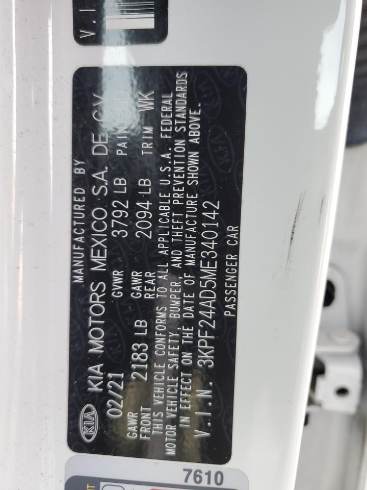 2021 KIA Forte VIN 3KPF24AD5ME340142 Copart auction photo, rear end damage thumbnail 12