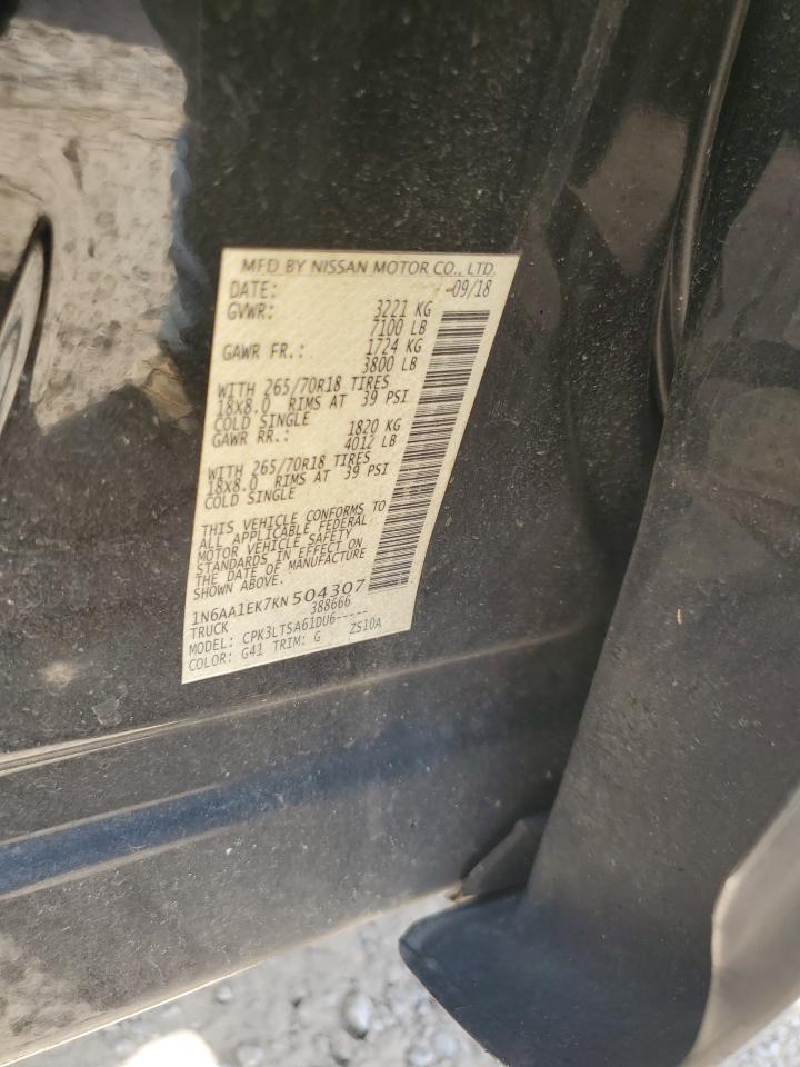 2019 Nissan Titan VIN 1N6AA1EK7KN504307 Copart auction photo, front end damage thumbnail 12