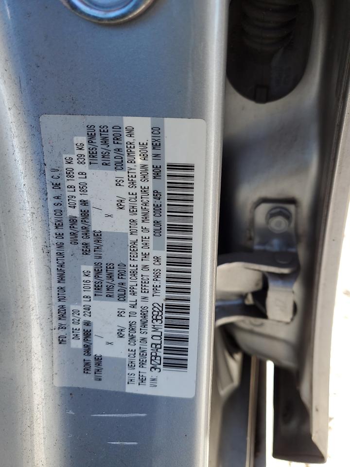 2020 Mazda 3 VIN 3MZBPABL0LM136922 Copart auction photo, water/flood / all over damage thumbnail 13