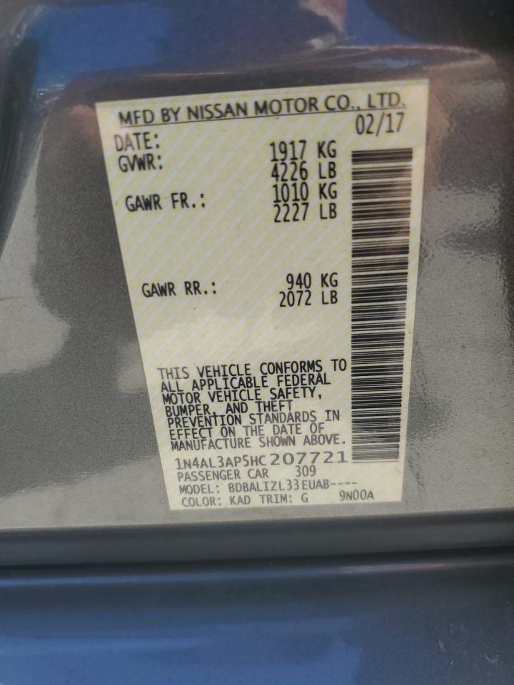 2017 Nissan Altima VIN 1N4AL3AP5HC207721 Copart auction photo, front end / mechanical damage thumbnail 14