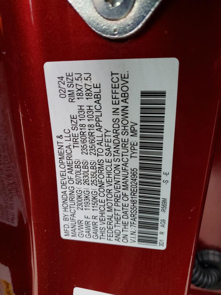 2024 Honda CR-V VIN 7FARS5H81RE024965 Copart auction photo, front end damage thumbnail 13
